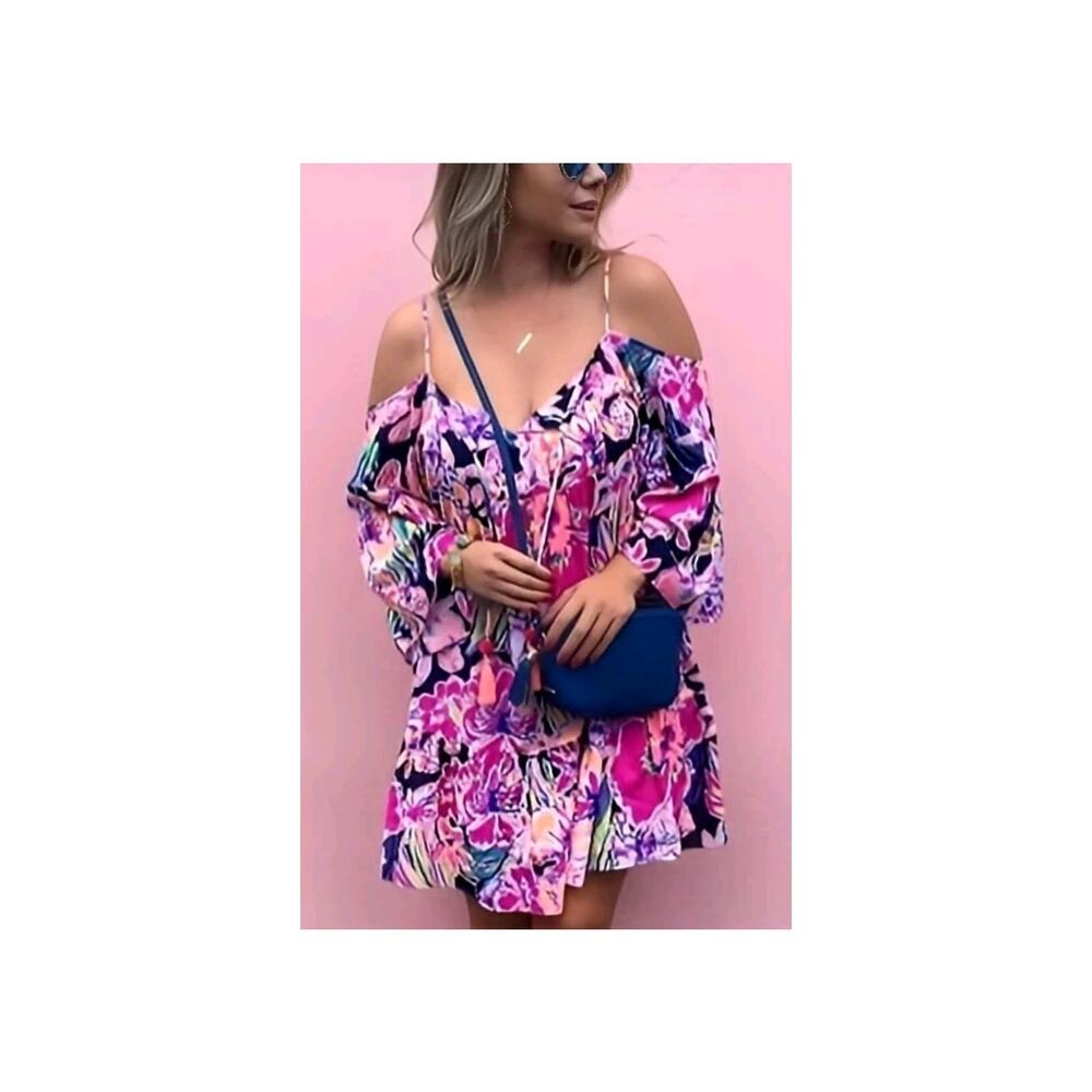 Lilly Pulitzer Sz S ALANNA HTF Vibrant Floral Off-the-Shoulder Dress